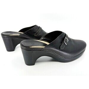 Cole Haan Clog Shoes Size 8.5 B Black Leather Womens Slip On Wedge Heels D15803